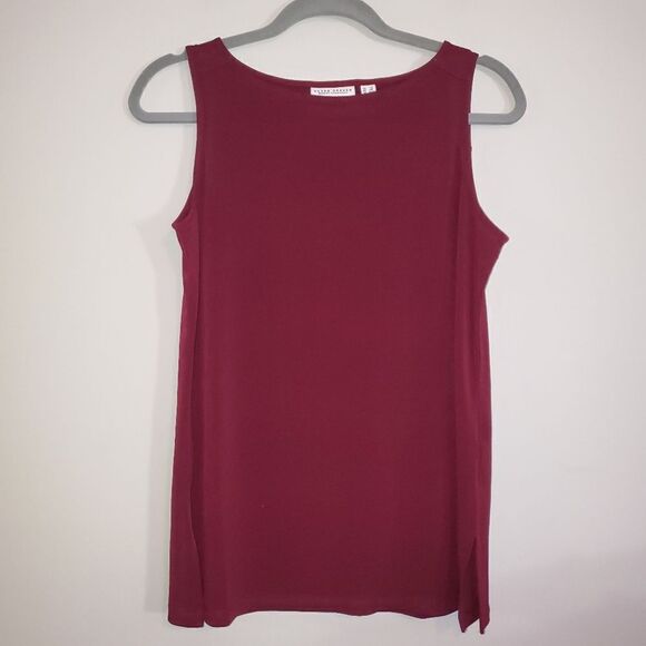 SUSAN GRAVER SOLID BURGUNDY STRETCH DRESSY TANK BLOUSE TOP SIZE SMALL - Picture 1 of 7
